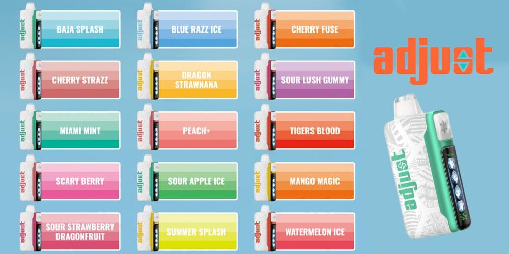 Adjust MyCool 40K disposable vape flavors including Baja Splash, Blue Razz Ice, Cherry Fuse and Mango Magic