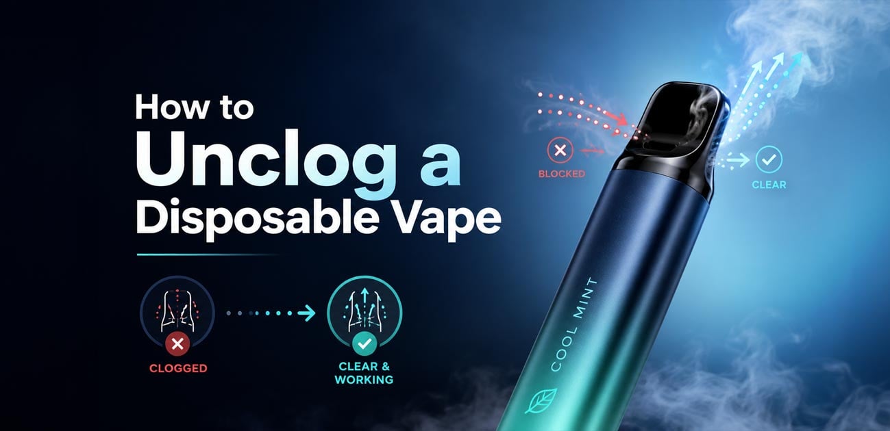 Guide explaining how to unclog a disposable vape by removing airflow blockages and restoring proper performance.
