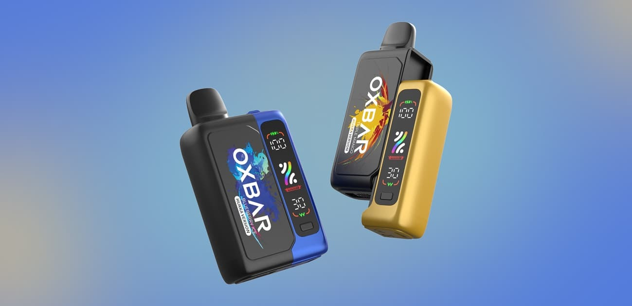 Oxbar SVOPP 30K disposable vape devices with digital display, adjustable wattage, and dual mesh coil design in multiple color variants