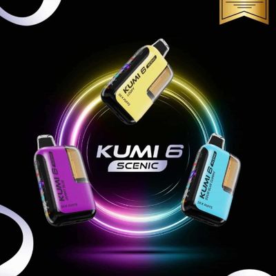 Kumi 6 Scenic 50K disposable vape 50,000 puffs triple mesh coil 22mL tank rechargeable high capacity vape multiple flavors lineup vibrant design
