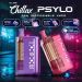 Chillax PSYLO 35K disposable vape promo image showing purple and pink devices with digital display, dual mesh, airflow control