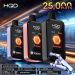 HQD Everest 25K disposable vape featuring a smart touch screen, dual mesh coils, three power modes, USB-C charging, and up to 25000 puffs.