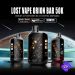 Lost Vape Orion Bar 50K disposable vape with 360° galaxy screen, ICE & NIC control icons, triple device display, and 50K puff capacity over space-themed background