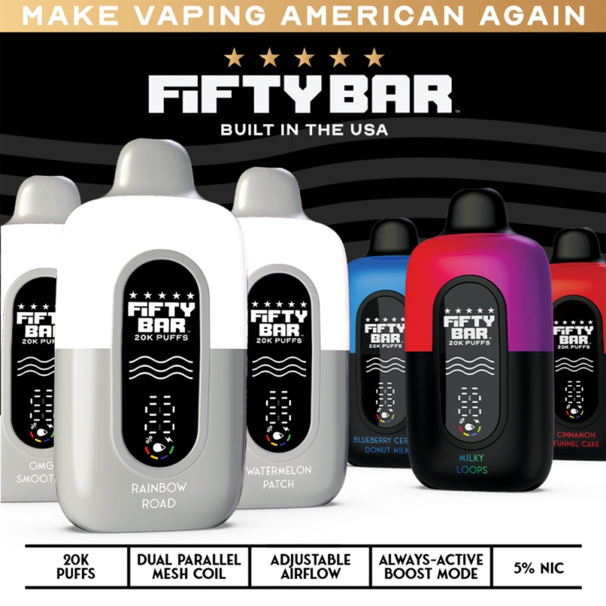 50 bar vapes Fifty Vape | Made in USA Disposable Style:Mouthpiece Raised Vaporizer Compatibility: Dry Herbs Blue Zkittlez Full Spectrum