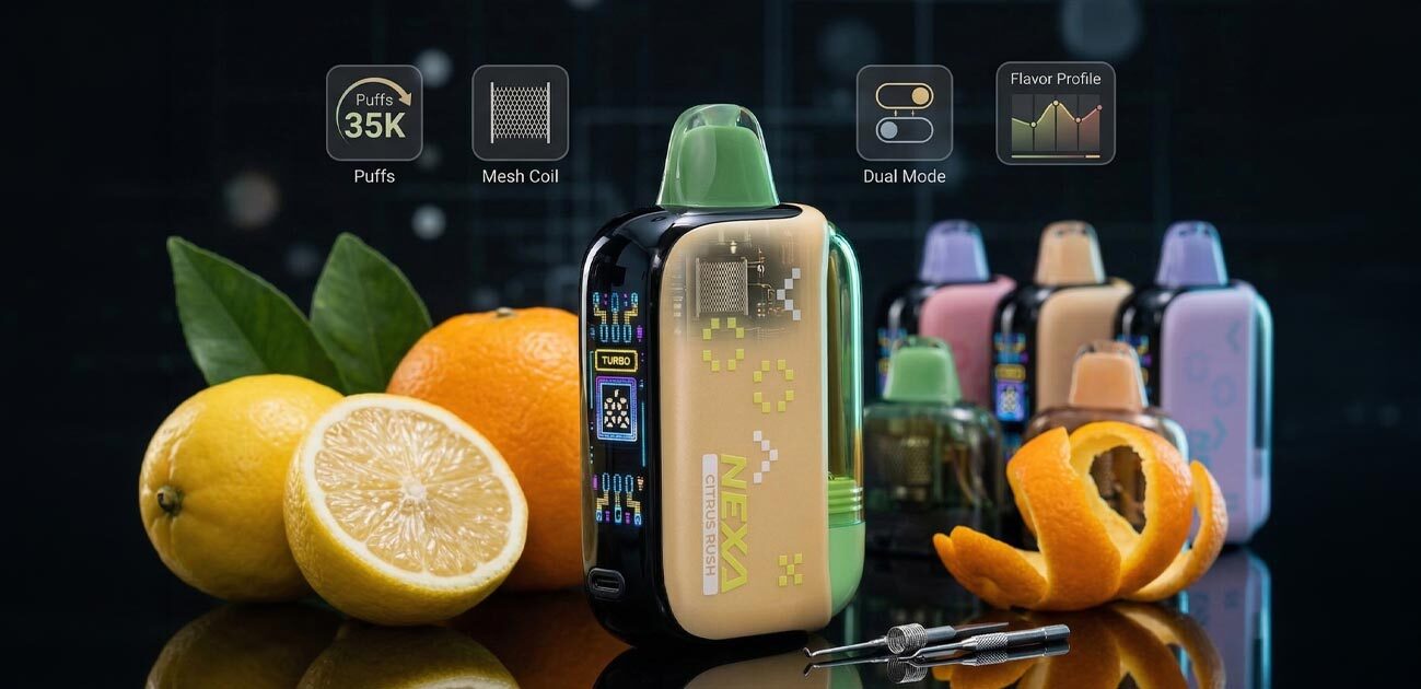 Nexa Pix 35K disposable vape with mesh coil, dual mode, and citrus flavor profile
