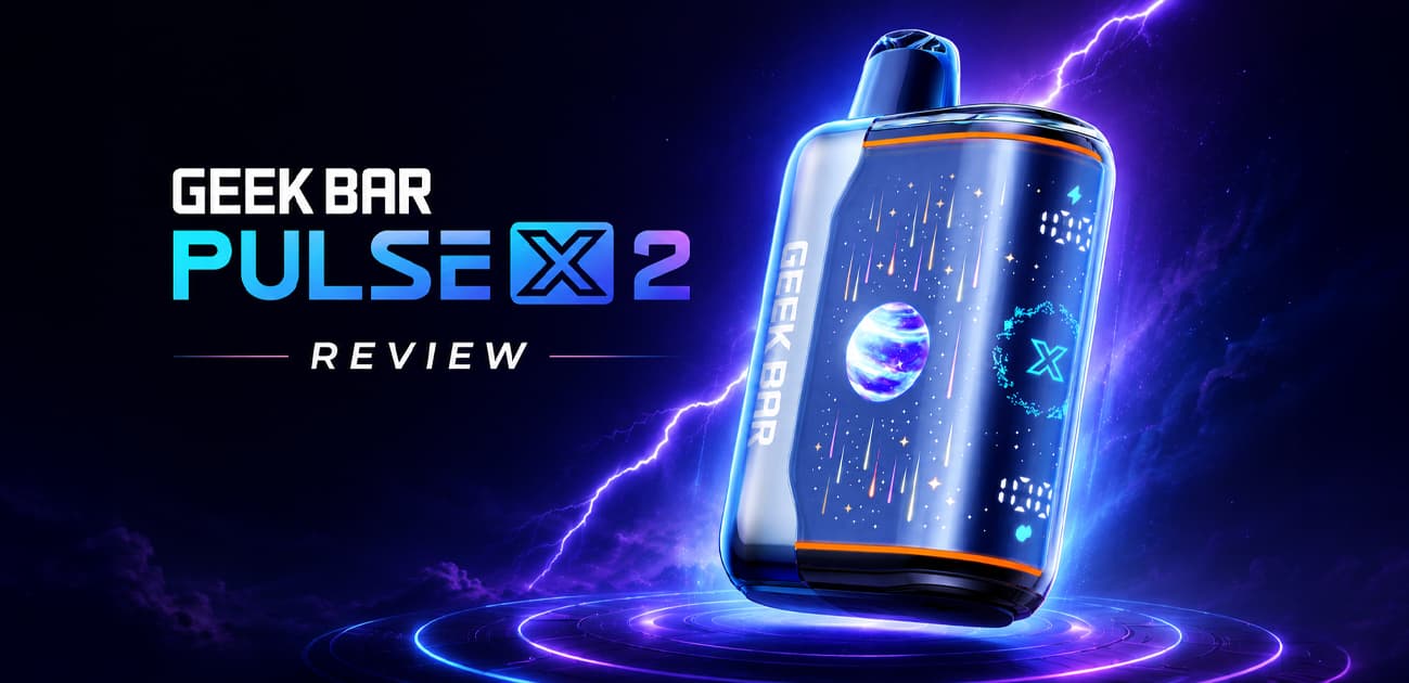 Geek Bar Pulse X2 disposable vape review featuring the rechargeable device with a smart display, dual power modes, and futuristic space-themed design.