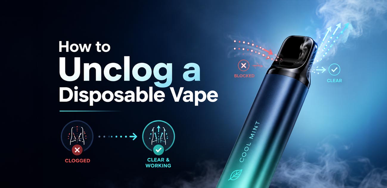 Guide explaining how to unclog a disposable vape by removing airflow blockages and restoring proper performance.