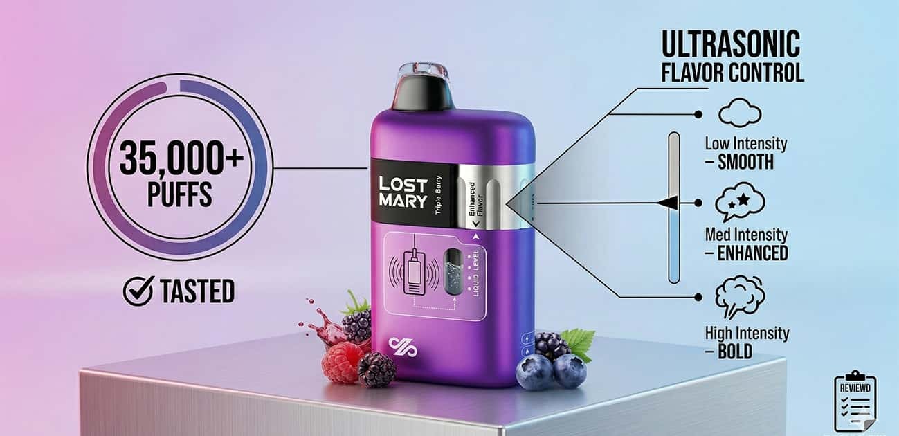 Lost Mary Ultrasonic 35K review highlighting adjustable flavor control and high puff count